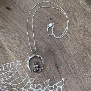 Sterling Silver Buddha Necklace, Circle Pendant, Yoga Necklace